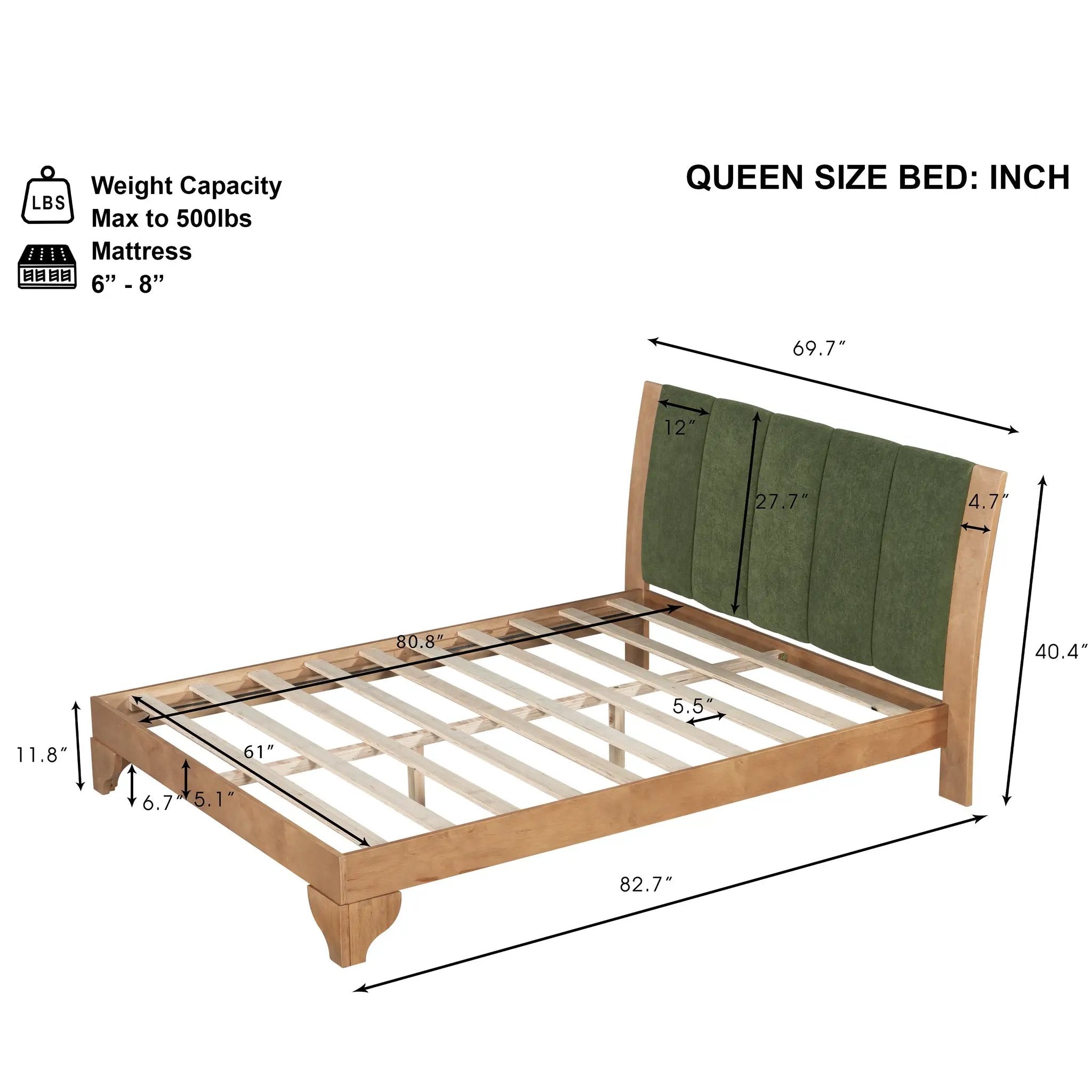 Premium Pine Wood Queen Bed Frame with Headboard by HouseOfZazla
