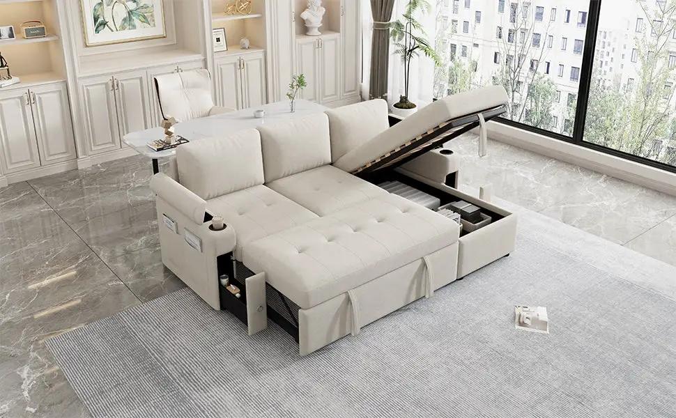 83.5" L-Shaped Sofa Couch Convertible Sofa Bed by HouseOfZazla