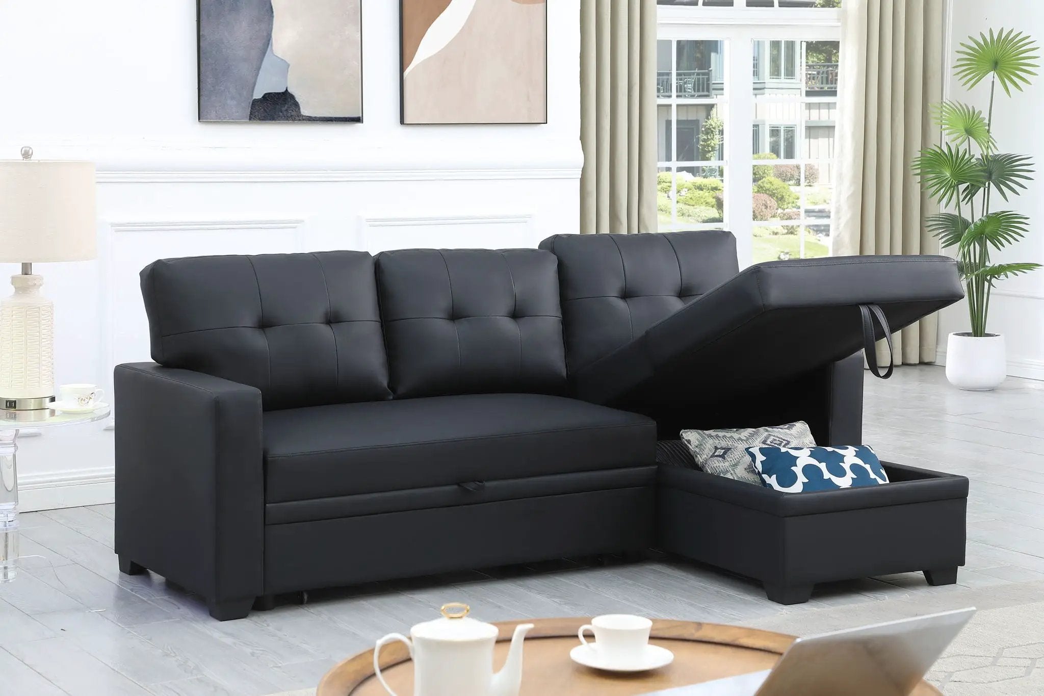Upholstered Pull Out Sectional Sofa With Chaise by Unique Piece Furniture