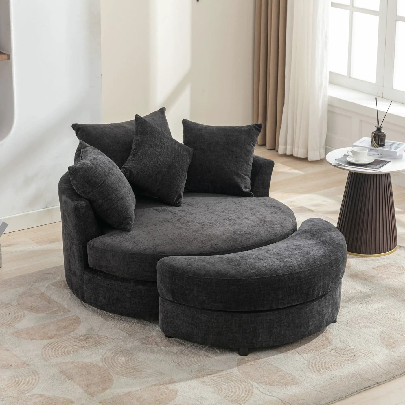 360° Swivel Accent Barrel Chair With Storage Ottoman & 4 Pillows, Modern Leisure Chair Round Accent For Living Room by HouseOfZazla