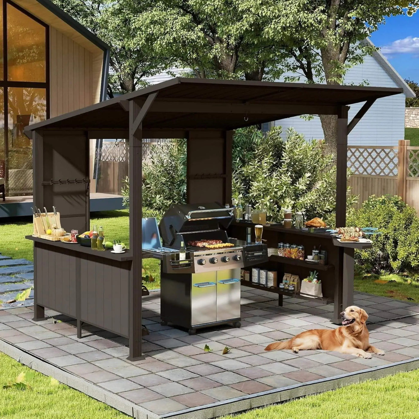 [09X10FT] Alora Premium Outdoor Hardtop Grill Gazebo With Shelves (SAK90431) by SAKSBY WHOLESALE