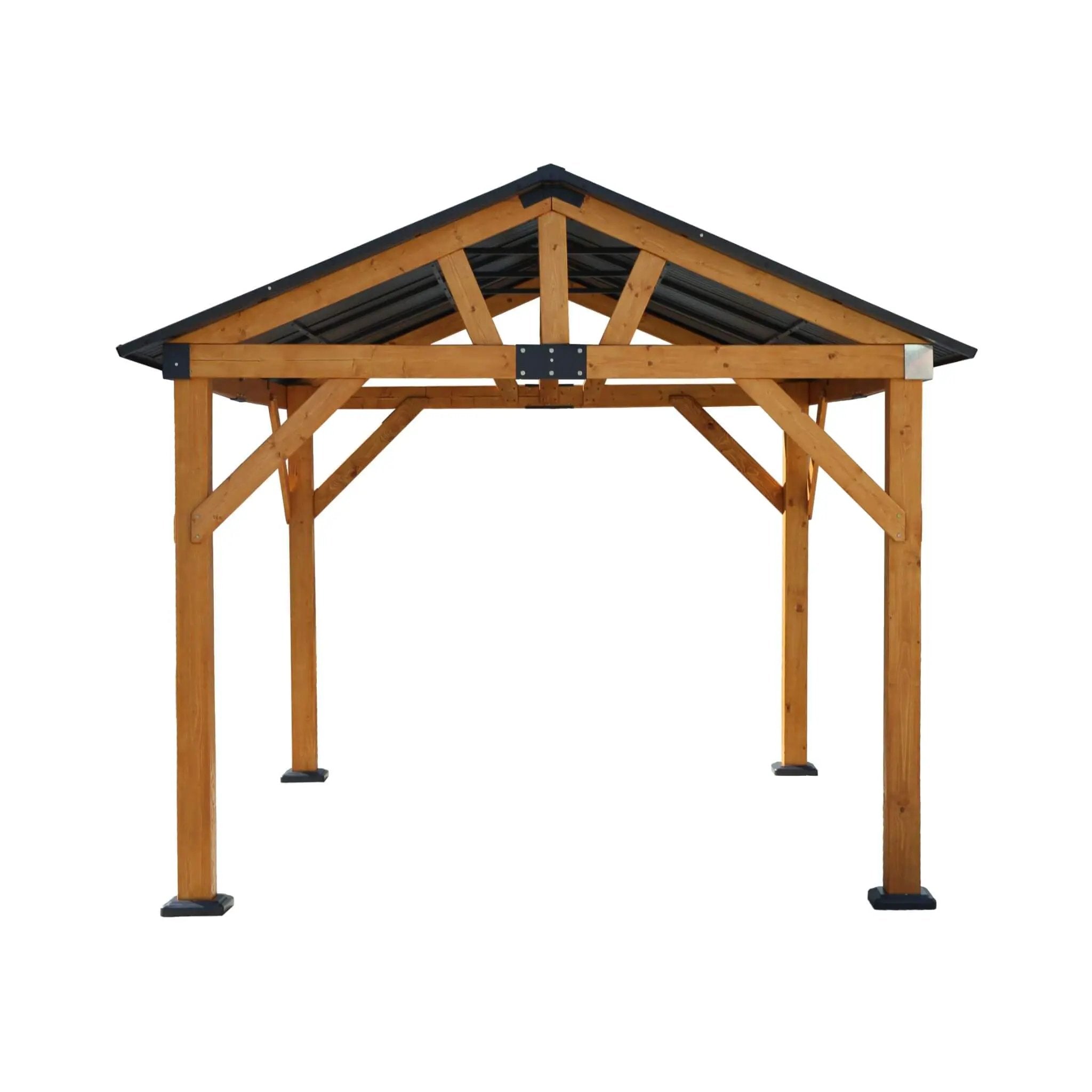 [09X11FT] Alora Heavy-Duty All-Weather Hardtop Wooden Carport Gazebo With Galvanized Steel Roof (SAK39187) by SAKSBY WHOLESALE
