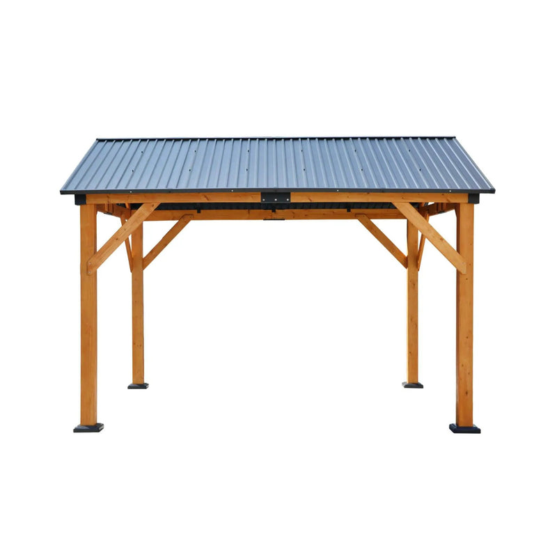 [09X11FT] Alora Heavy-Duty All-Weather Hardtop Wooden Carport Gazebo With Galvanized Steel Roof (SAK39187) by SAKSBY WHOLESALE