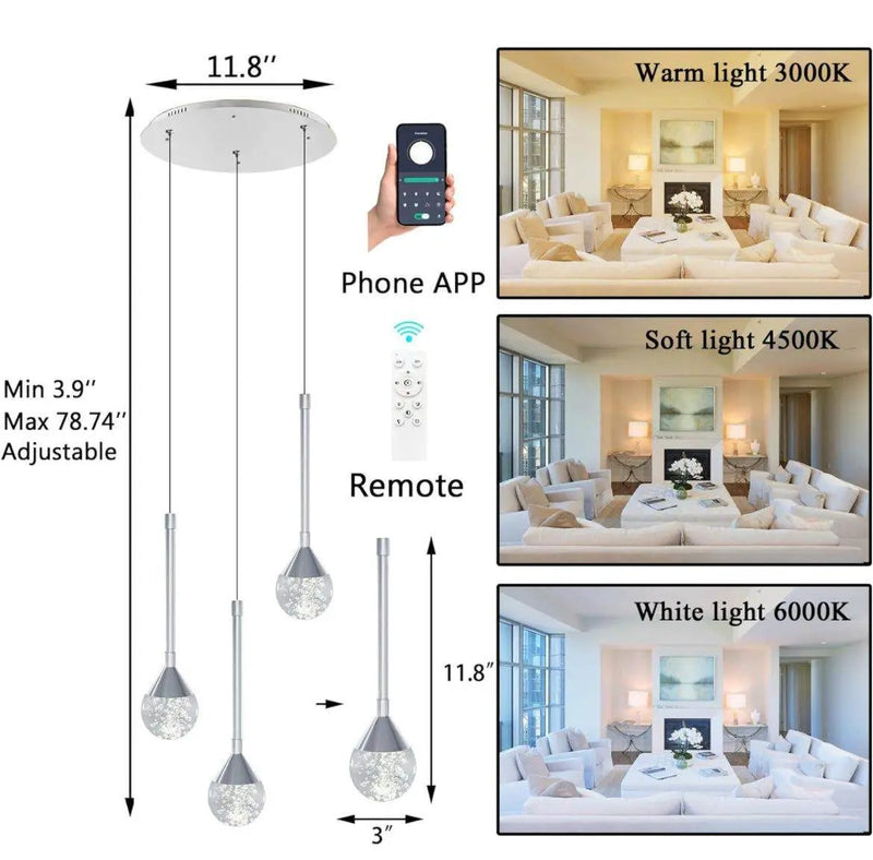 HAIXIANG Mini Chandeliers 3-Lights Modern Chrome Light Pendant Lights by Selzalot