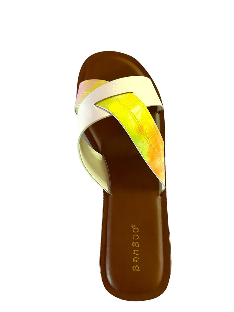 Bamboo Finest-17 Slip on Women's Cross Strap Sandals in Pink by Selzalot