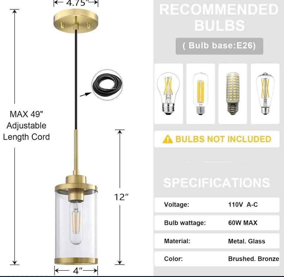 RAINLIGHTING 3 Pack 1 Light Modern Industrial Farmhouse Hanging Kitchen Island Pendant Ceiling Light Fixture, Clear Glass Brushed Bronze Finish Over Sink Restaurant bar Corridor by Selzalot