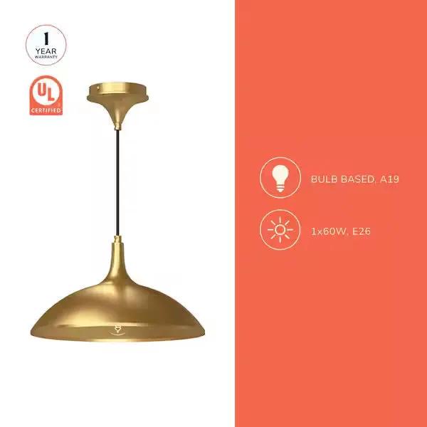 Open Box ALORA MOOD Abel 14 in. 1 Light 60-Watt Brushed Gold Pendant Light by Selzalot