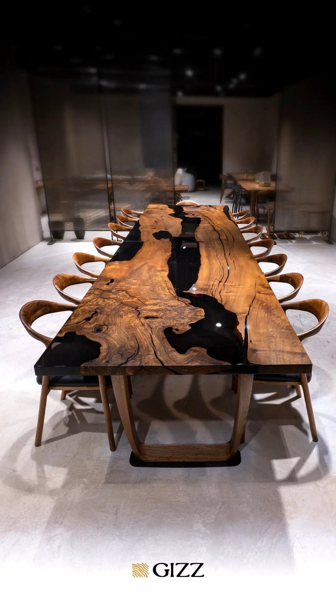 Epoxy Resin River Dining Table Featured Walnut Wood Leg, photo 3 of 16