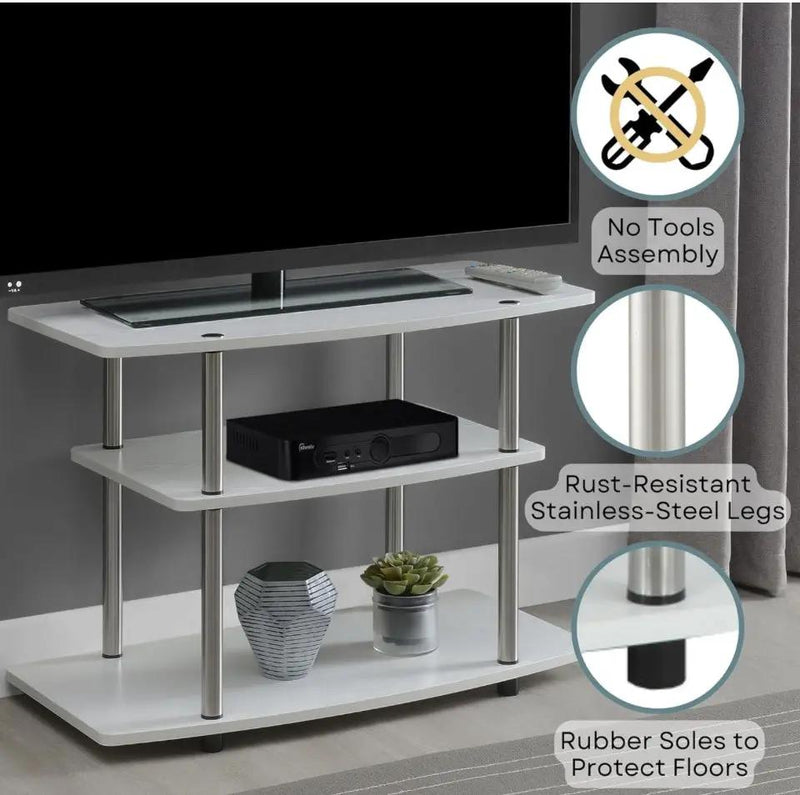 Open Box Convenience Concepts Designs2Go No Tools 3-Tier Stand Entertainment Center 37 Inches, Modern TV Console with Shelves for Living Room, 31.5", White by Selzalot