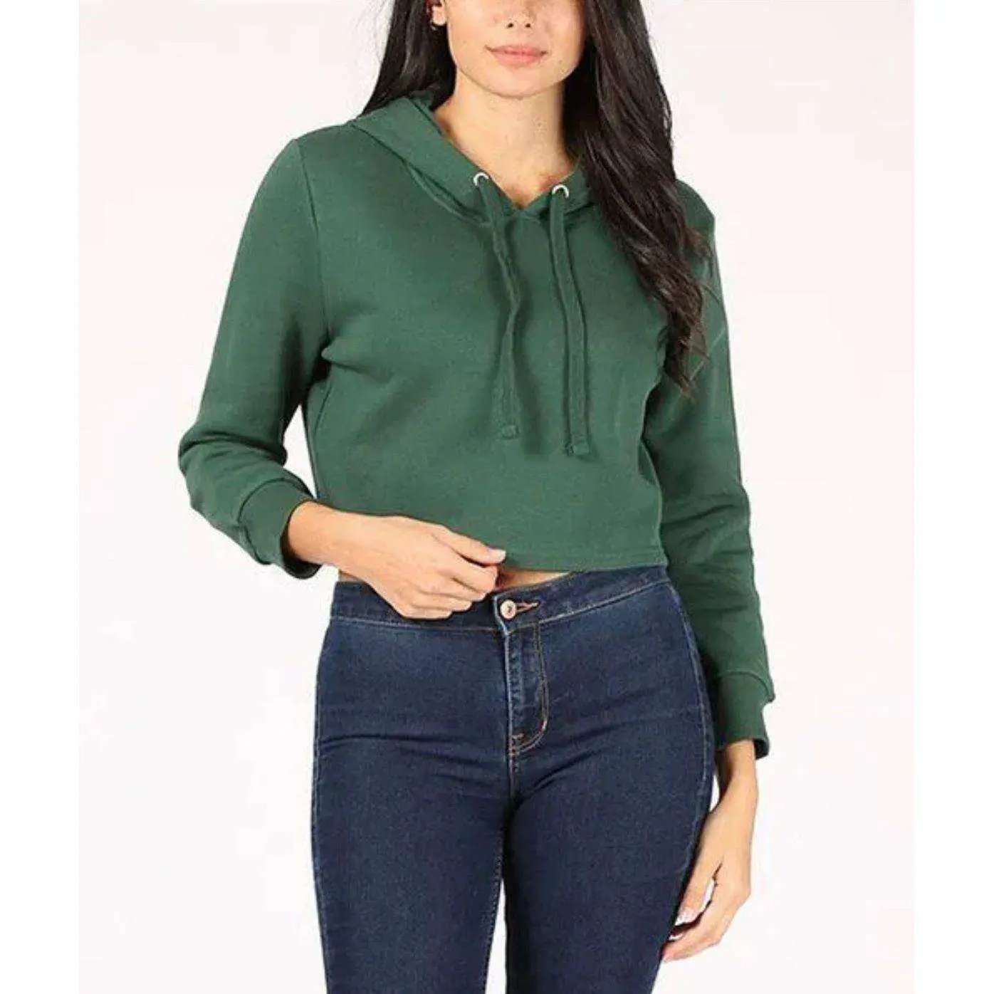 Rosio USA Green Drawstring Cropped Hoodie by Selzalot