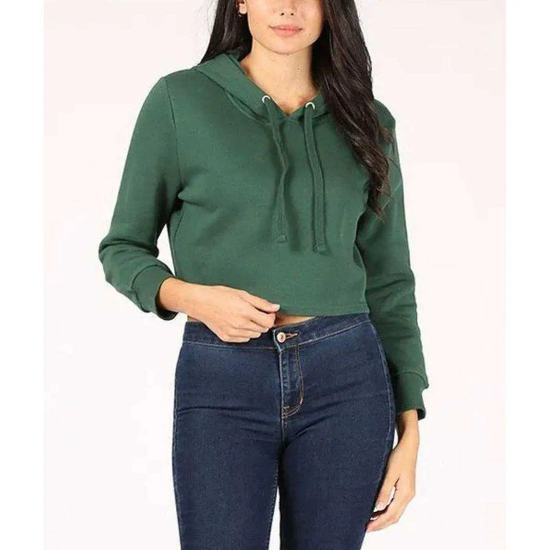 Rosio USA Green Drawstring Cropped Hoodie by Selzalot