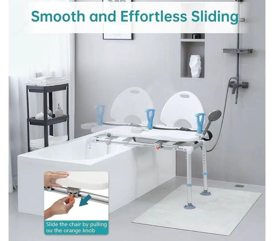 Open Box ELENKER Heavy Duty Sliding Shower Chair with Swivel Seat, Rotating Sliding Bathtub Transfer Bench and Bath Safety Seat with Non-Slip Suction by Selzalot