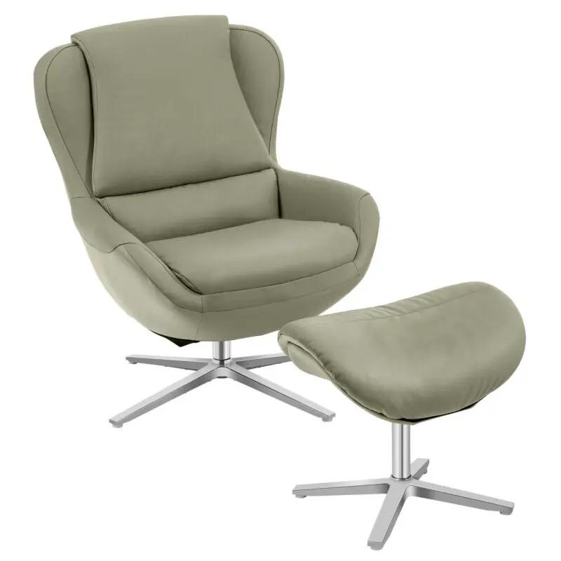 360¬∞ Swivel Leather Lounge Chair with Ottoman and Aluminum Alloy Base by DirectDeals