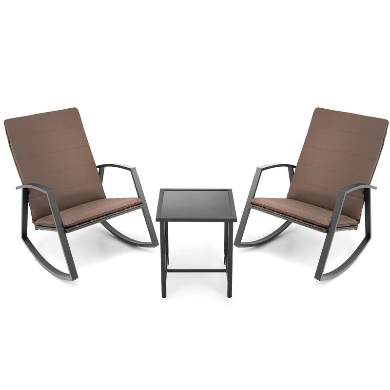 3 Pieces Patio Rattan Rocking Furniture Set by DirectDeals