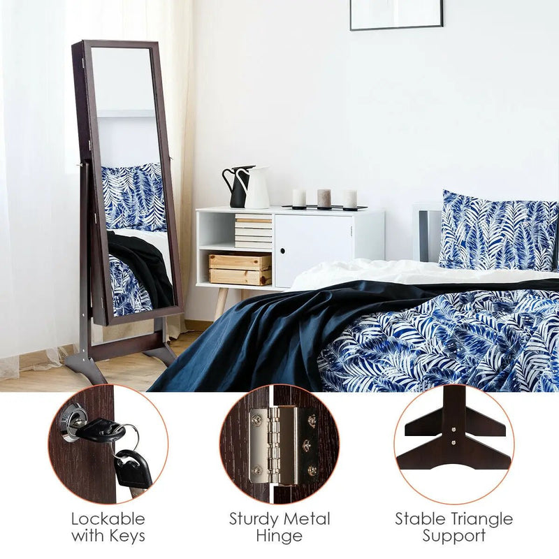 Jewelry Cabinet Stand Mirror Armoire with Large Storage Box by DirectDeals