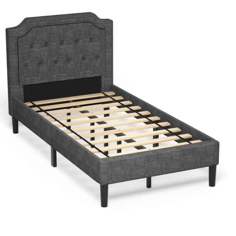 Linen Twin Upholstered Platform Bed with Frame Headboard Mattress Foundation by DirectDeals