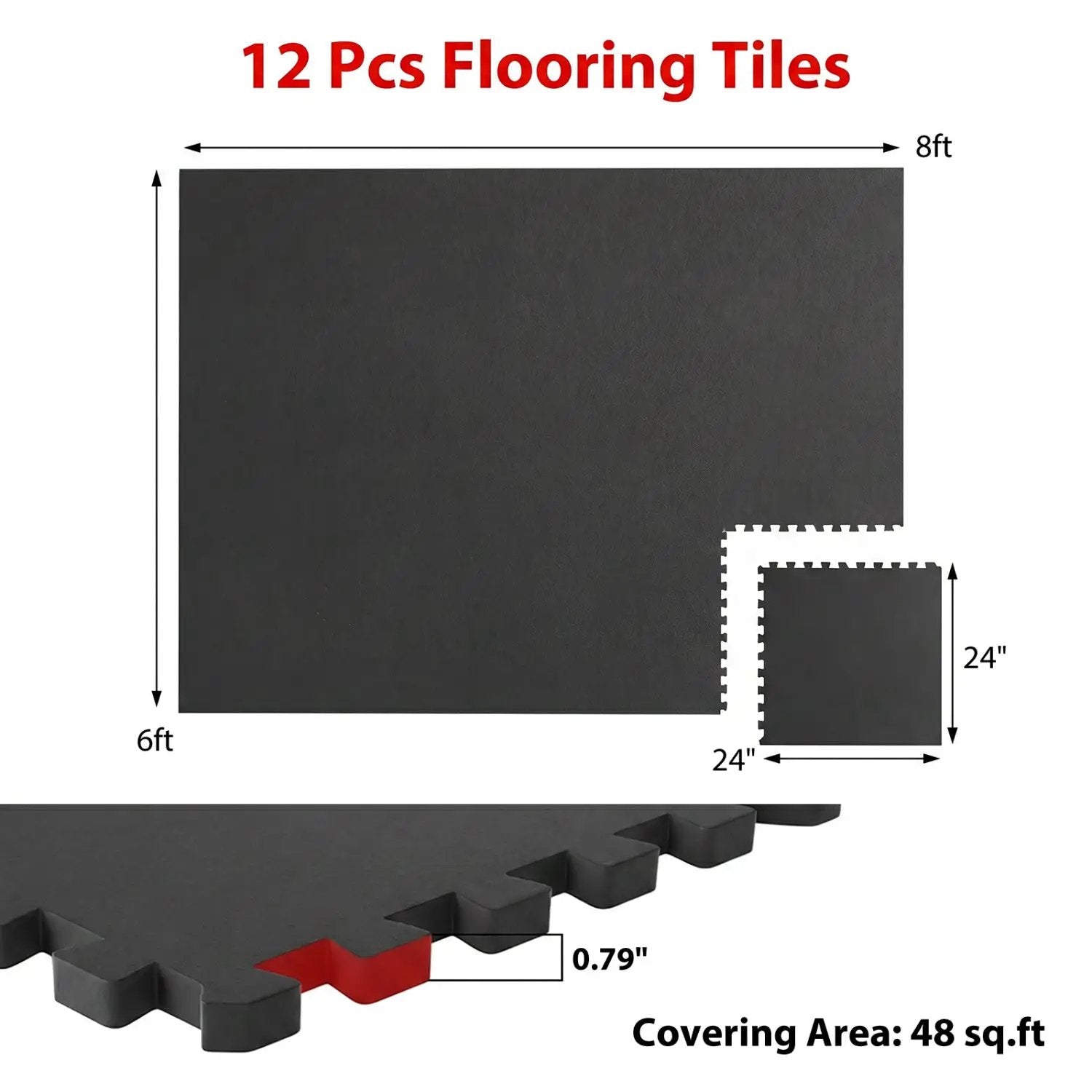 Interlocking Rubber Exercise Mat Set 48 Sq Ft with Borders by DirectDeals