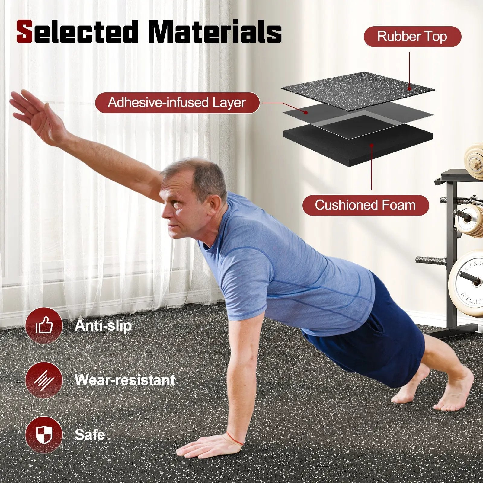0.79 inch Thick Rubber Top Exercise Mat 48 Sq Ft with Boarders by DirectDeals