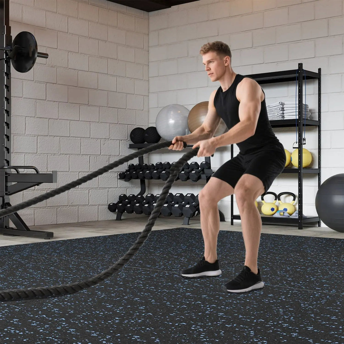 Interlocking Rubber Exercise Mat 48 Sq Ft with Borders, photo 2 of 16