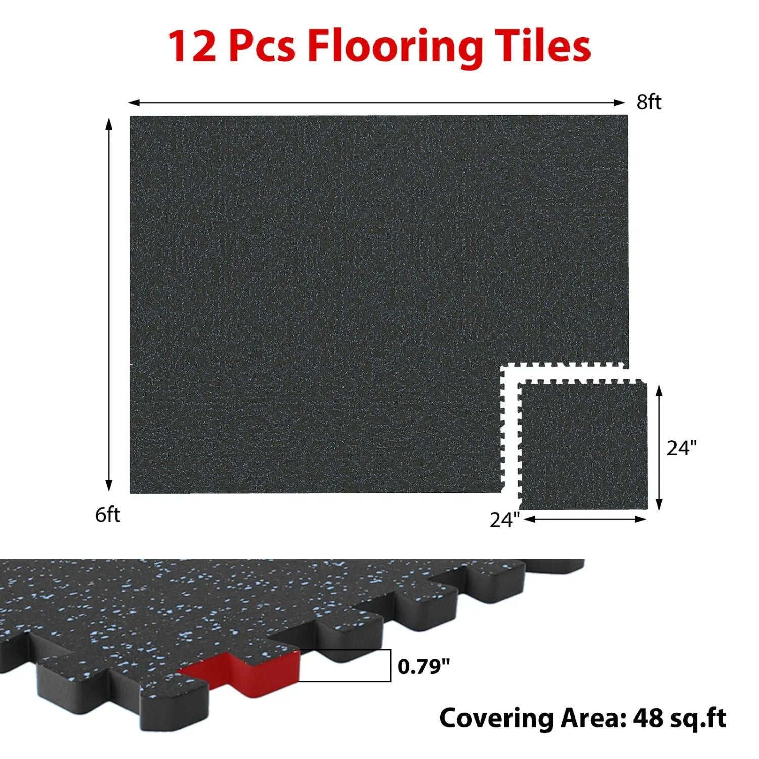 Interlocking Rubber Exercise Mat 48 Sq Ft with Borders by DirectDeals