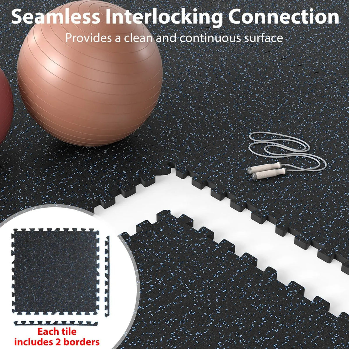 Interlocking Rubber Exercise Mat 48 Sq Ft with Borders, photo 8 of 16