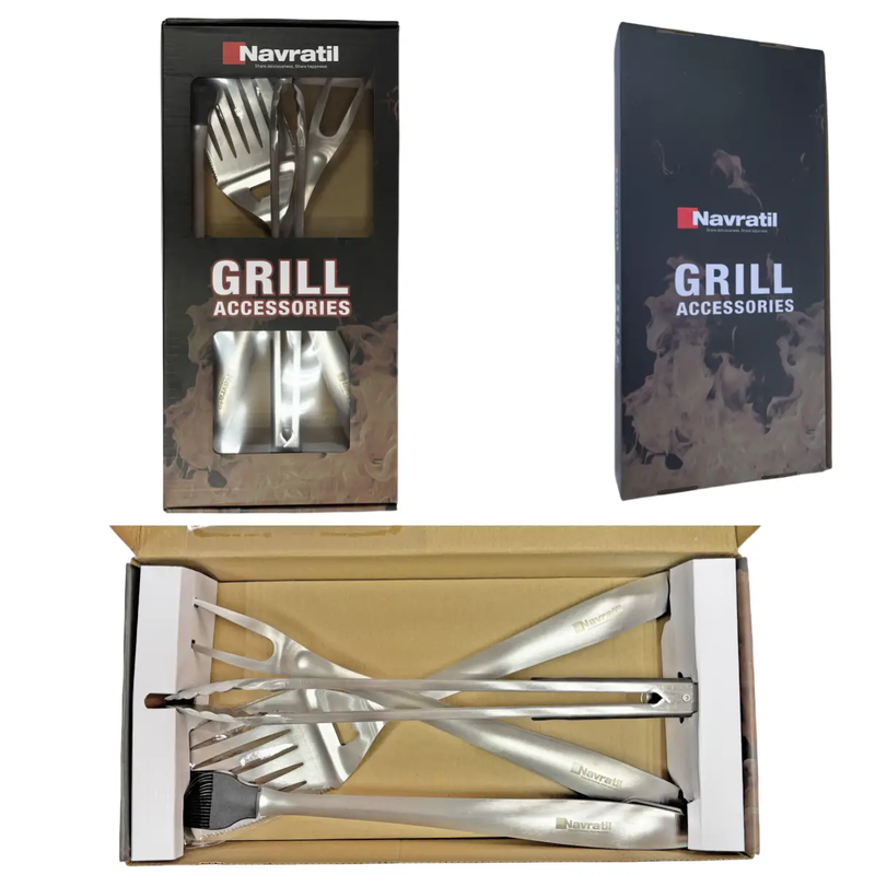 BBQ Tool Set with Cast Iron Frying Pan and Stainless Steel Accessories by HouseOfZazla