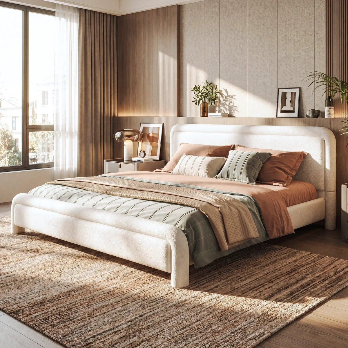 King Size Upholstered Platform Bed Frame with Curved Headboard by HouseOfZazla
