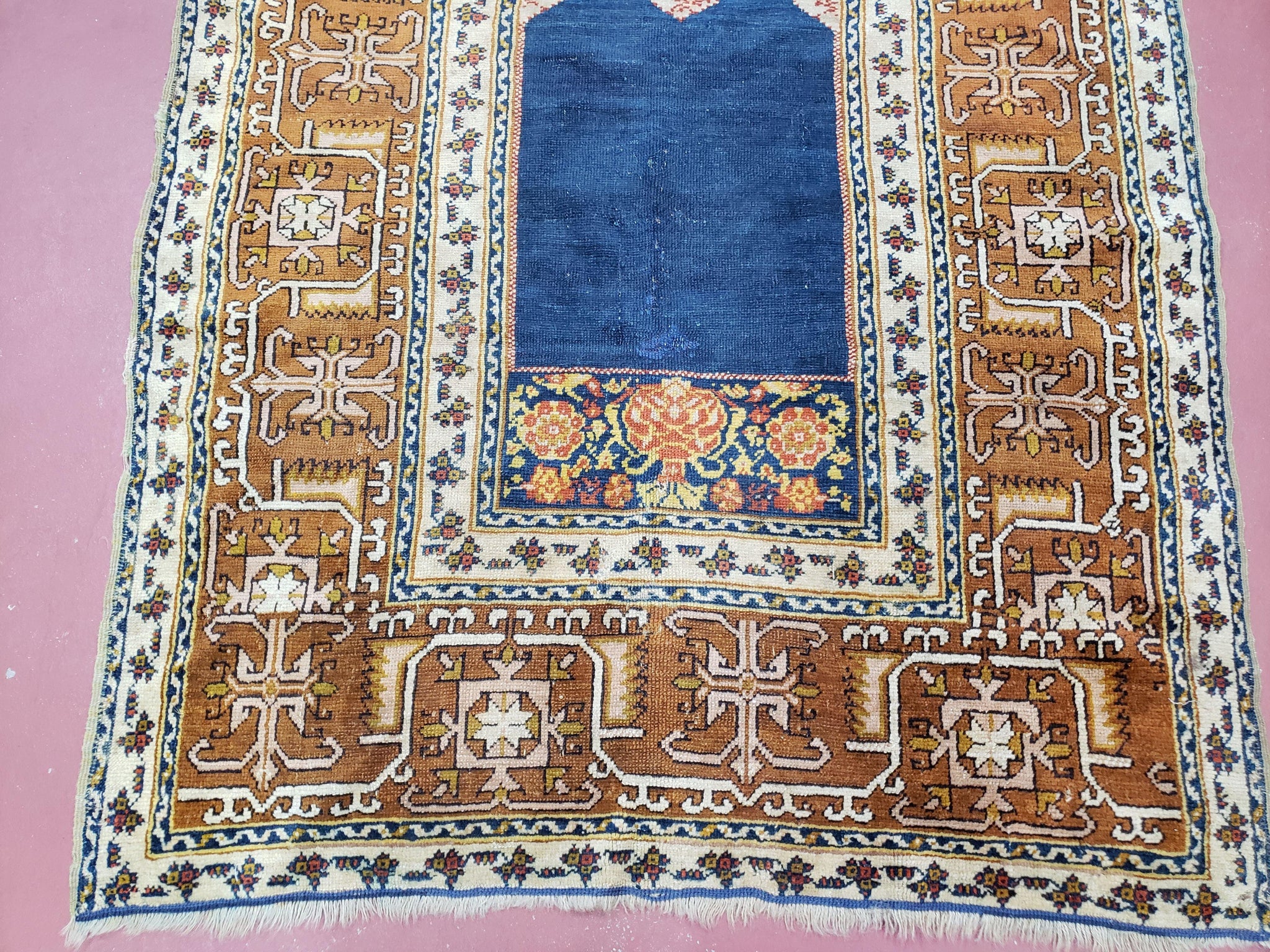 Antique Turkish Anatolian Ghiordes Prayer Rug, Twin Mihrabs, Rare Collectible Oriental Rug, Early 20th Century Prayer Rug, 3'9" x 5'2" by Jewel Rugs