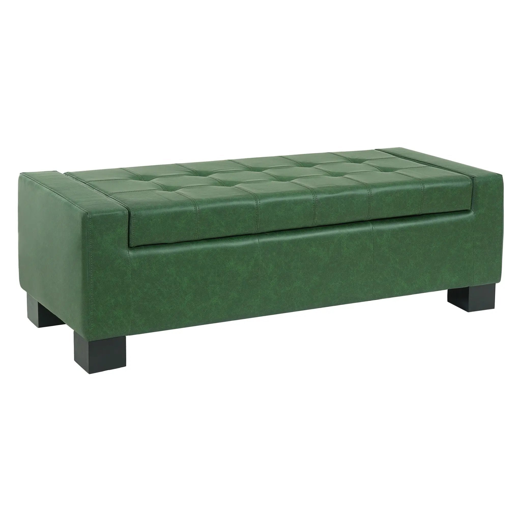 Green Storage Ottoman Bench, PU Upholstered Footrest with Solid Wood Legs by HouseOfZazla