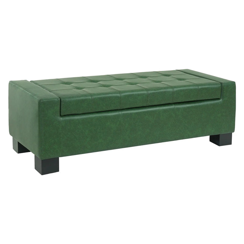 Green Storage Ottoman Bench, PU Upholstered Footrest with Solid Wood Legs by HouseOfZazla