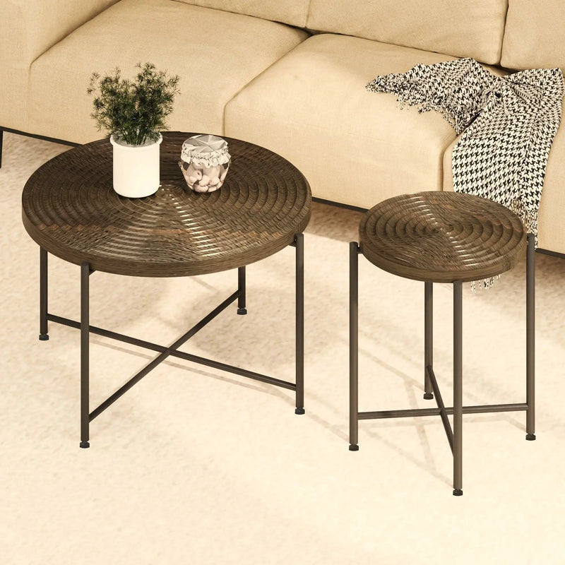 Coffee And End Table Set Waterproof Cover, Distressed Cylindrical Design, Legs Classic Rustic Charm (Set of 2) by HouseOfZazla