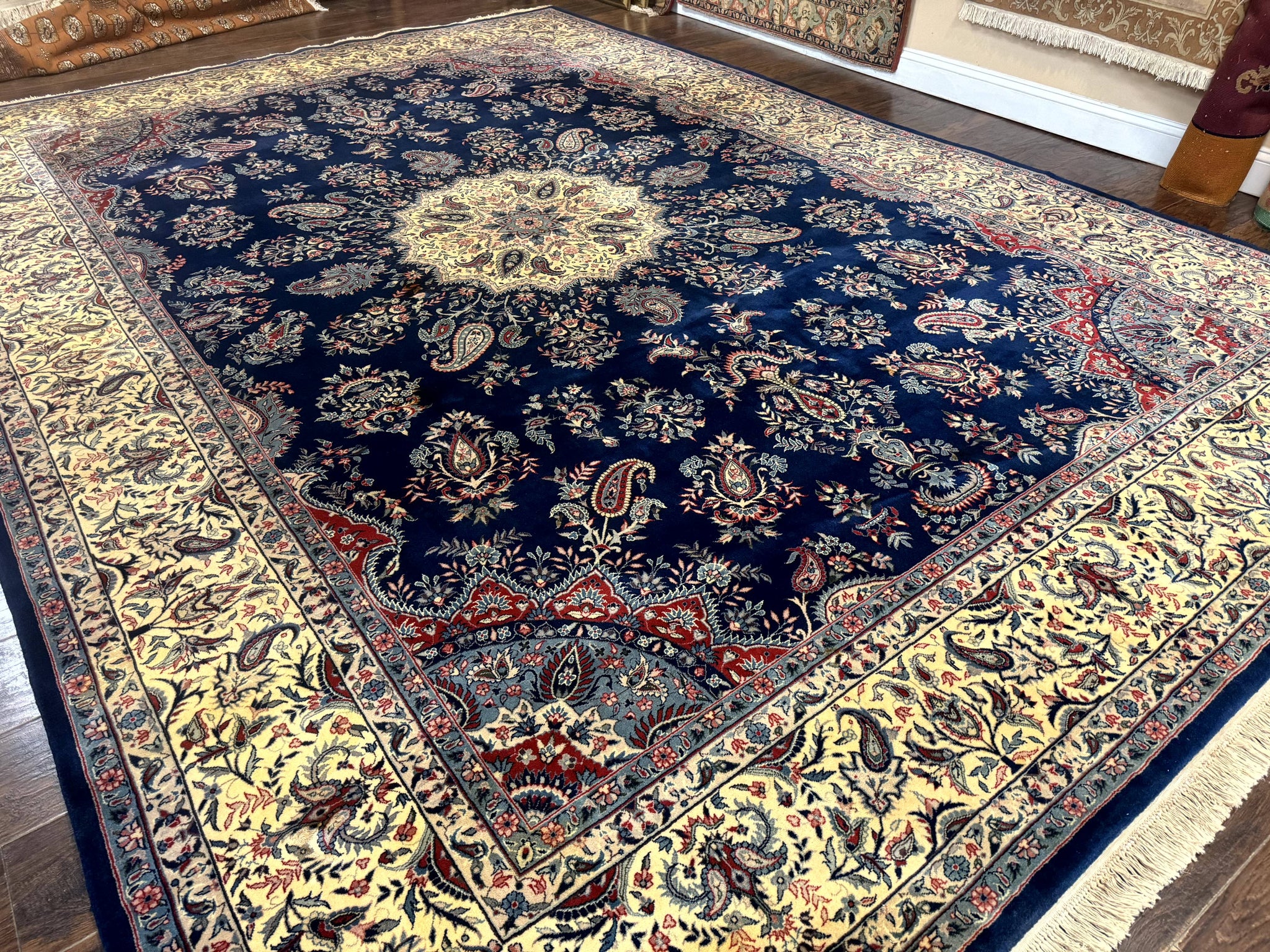 Sino Persian Kerman Rug 10x14, Blue and Beige, Floral Medallion, Fine 240 KPSI by Jewel Rugs