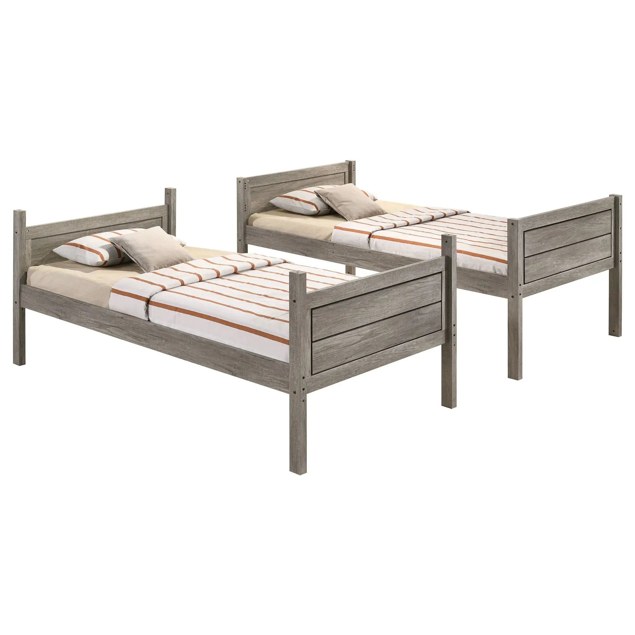 Ryder Wood Twin Over Twin Bunk Bed with Mattress Weathered Taupe by Unique Piece Furniture