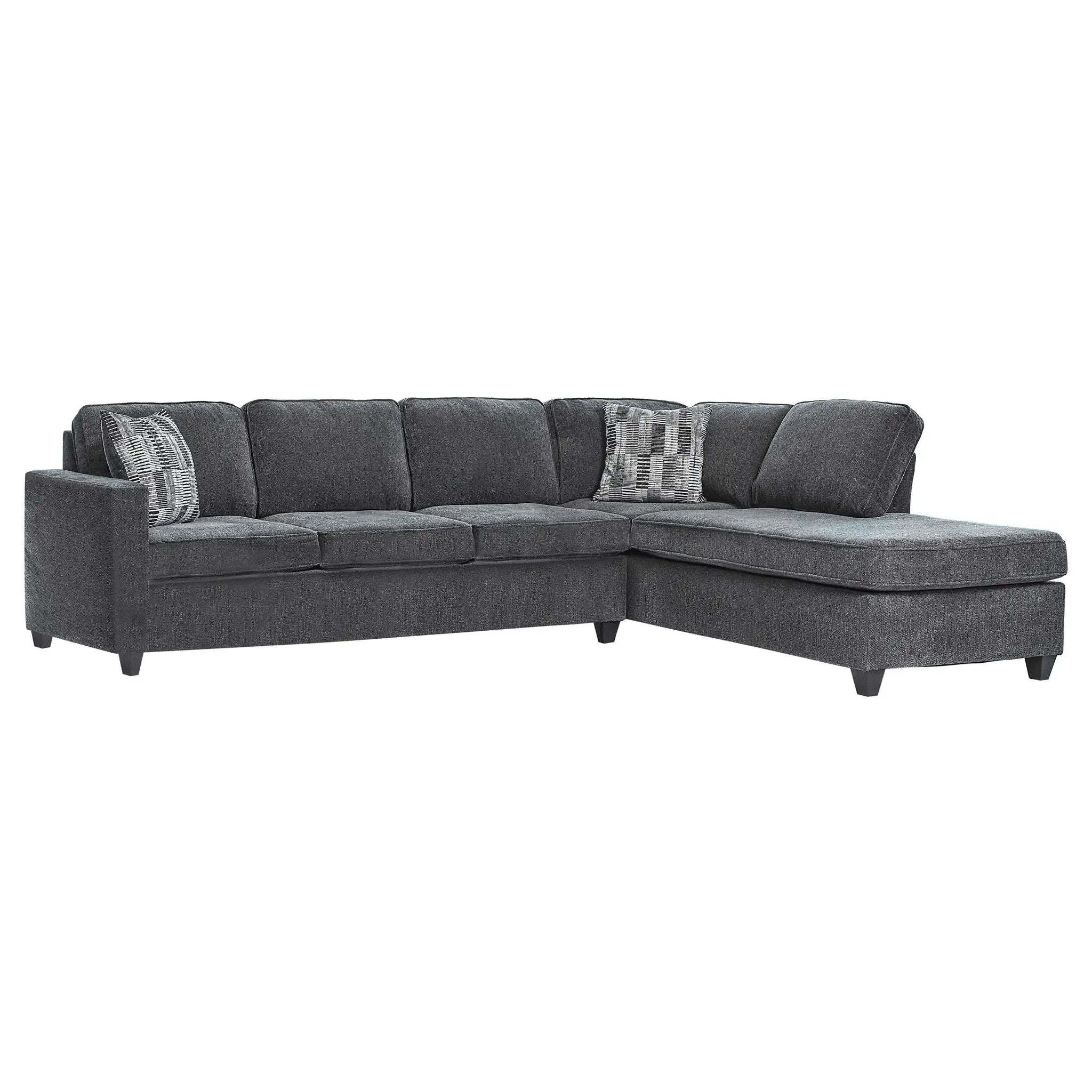 Johnston - Cushion Back Sectional With Pillows Elegant Upholstered Seating - Dark Gray by HouseOfZazla