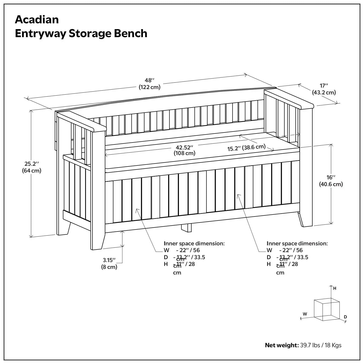 Acadian - Entryway Storage Bench, Handcrafted by Unique Piece Furniture