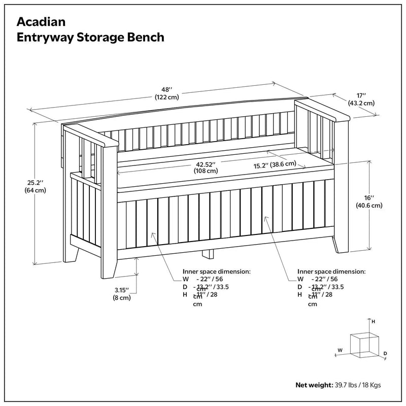 Acadian - Entryway Storage Bench, Handcrafted by Unique Piece Furniture