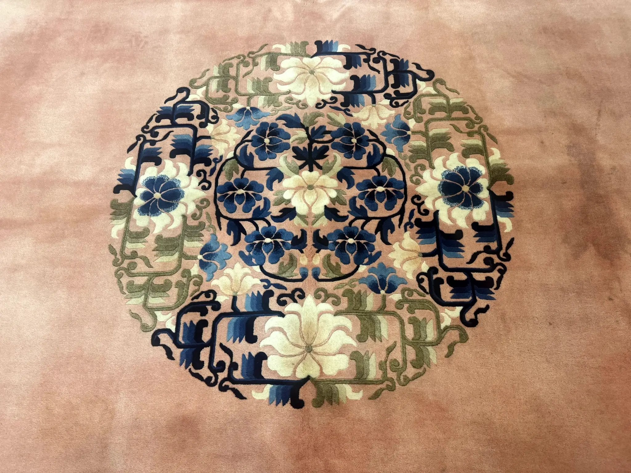 Chinese Wool Rug 11x18, Palace Sized Chinese Carpet, Peking Rug, Peach and Blue, Open Field, Simple Design, Art Deco Rug, Large Handmade Rug by Jewel Rugs