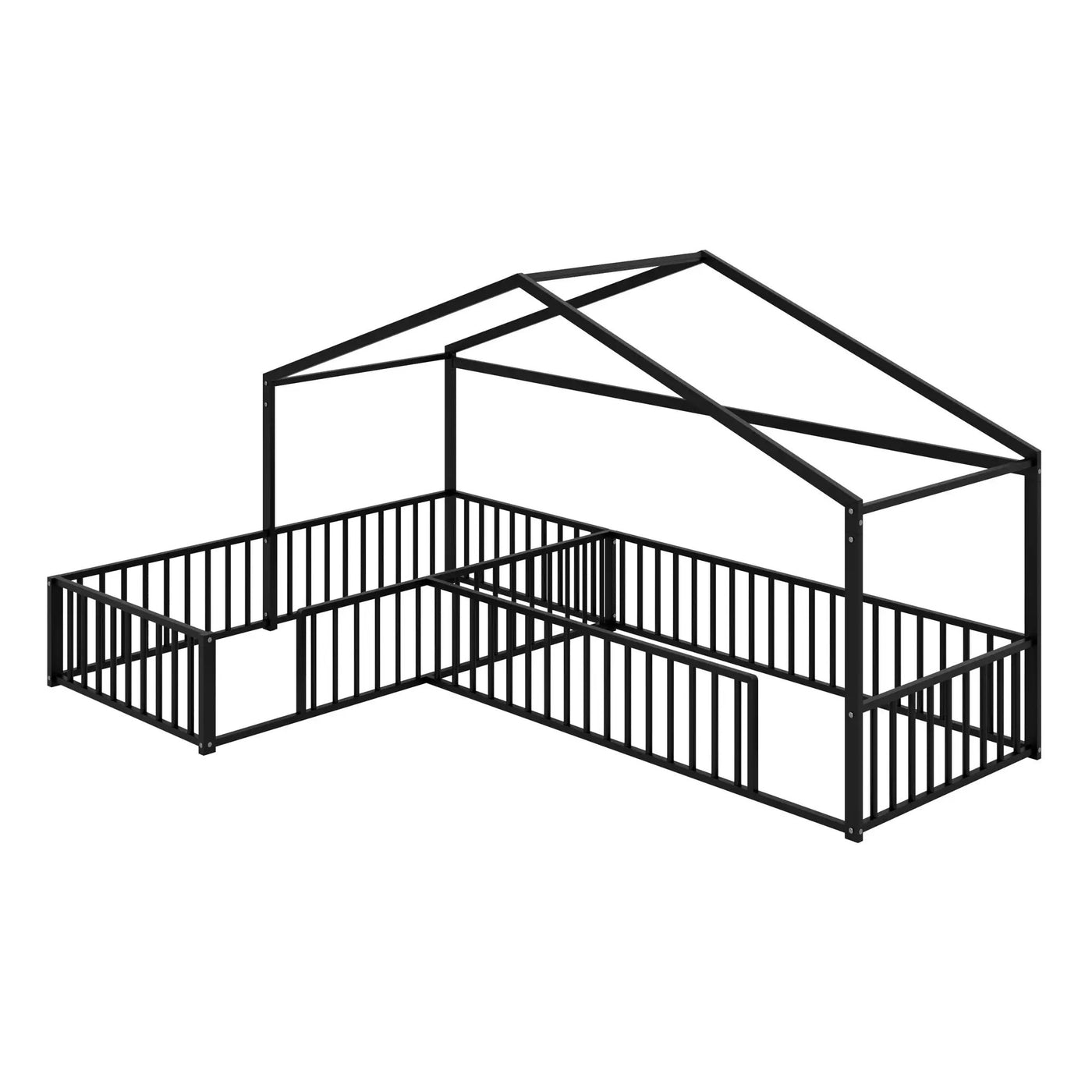 L-Shaped Montessori Bed For 2 Kids With Partitioned Fence by HouseOfZazla