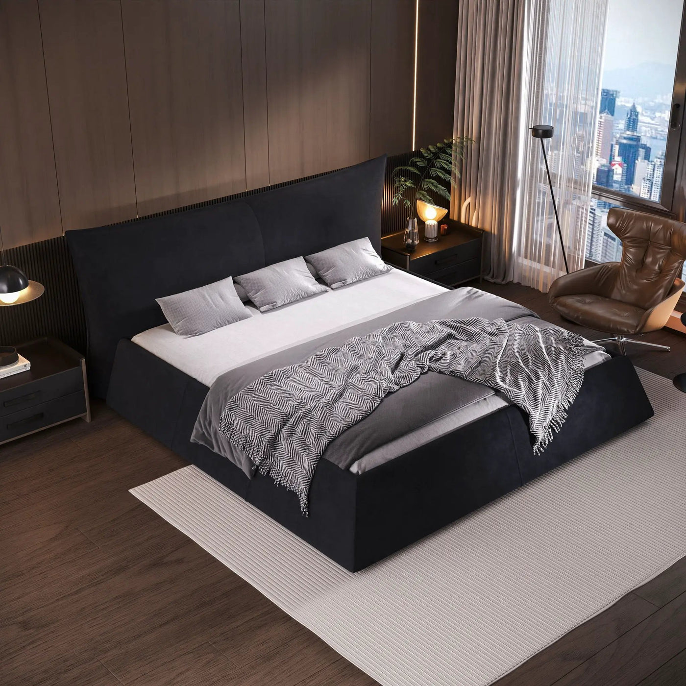 Upholstered Platform Bed With Special Shaped Headboard by HouseOfZazla