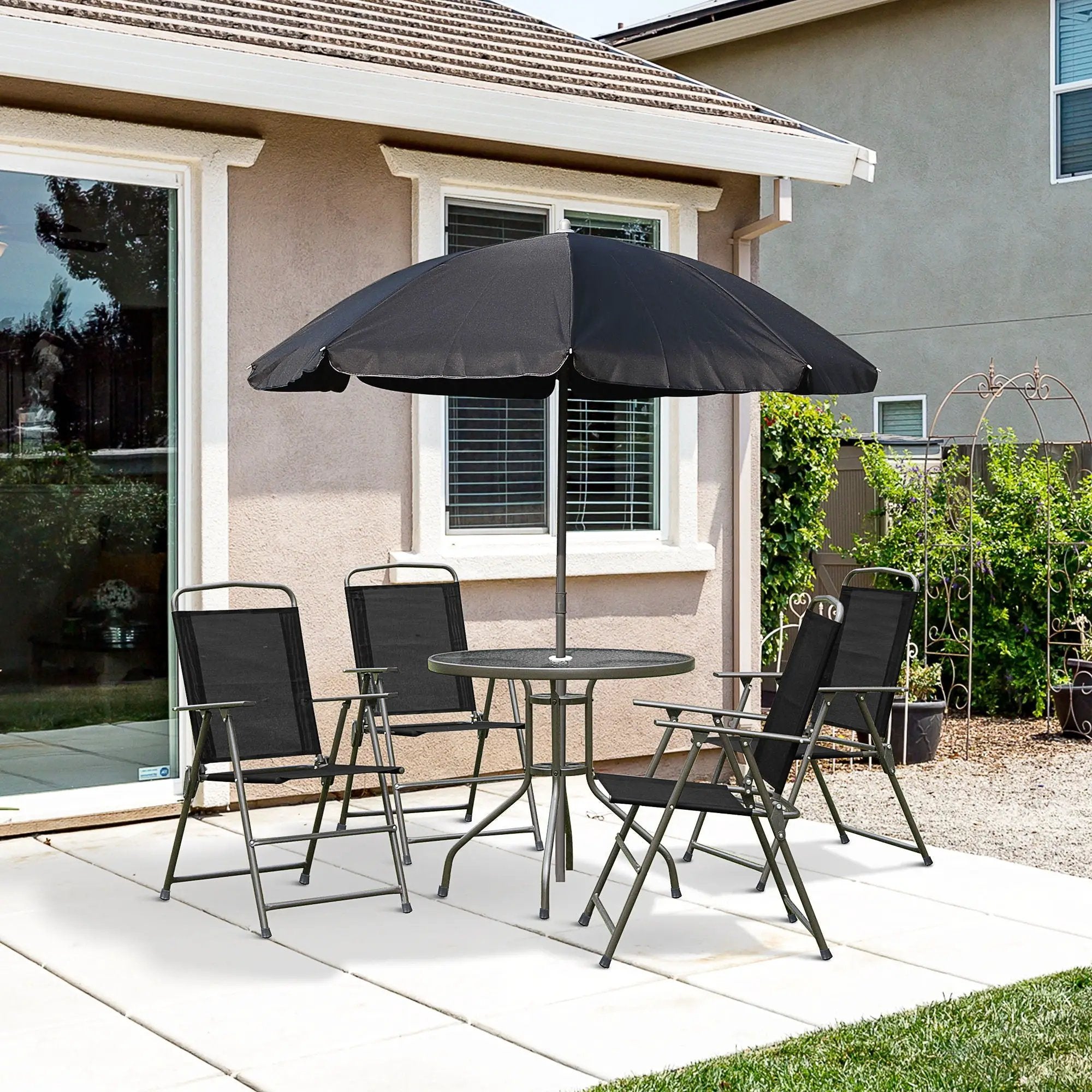 Outsunny - Patio Dining Set With Table Umbrella, Folding Chairs And Dining Table, Outdoor Patio Furniture Set by Unique Piece Furniture