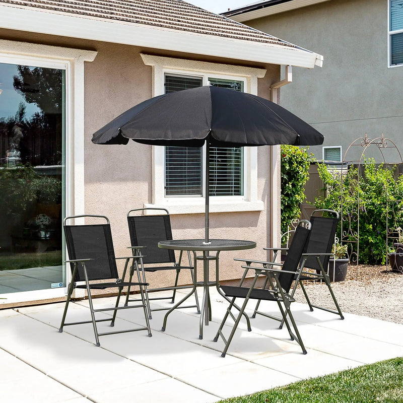 Outsunny - Patio Dining Set With Table Umbrella, Folding Chairs And Dining Table, Outdoor Patio Furniture Set by Unique Piece Furniture