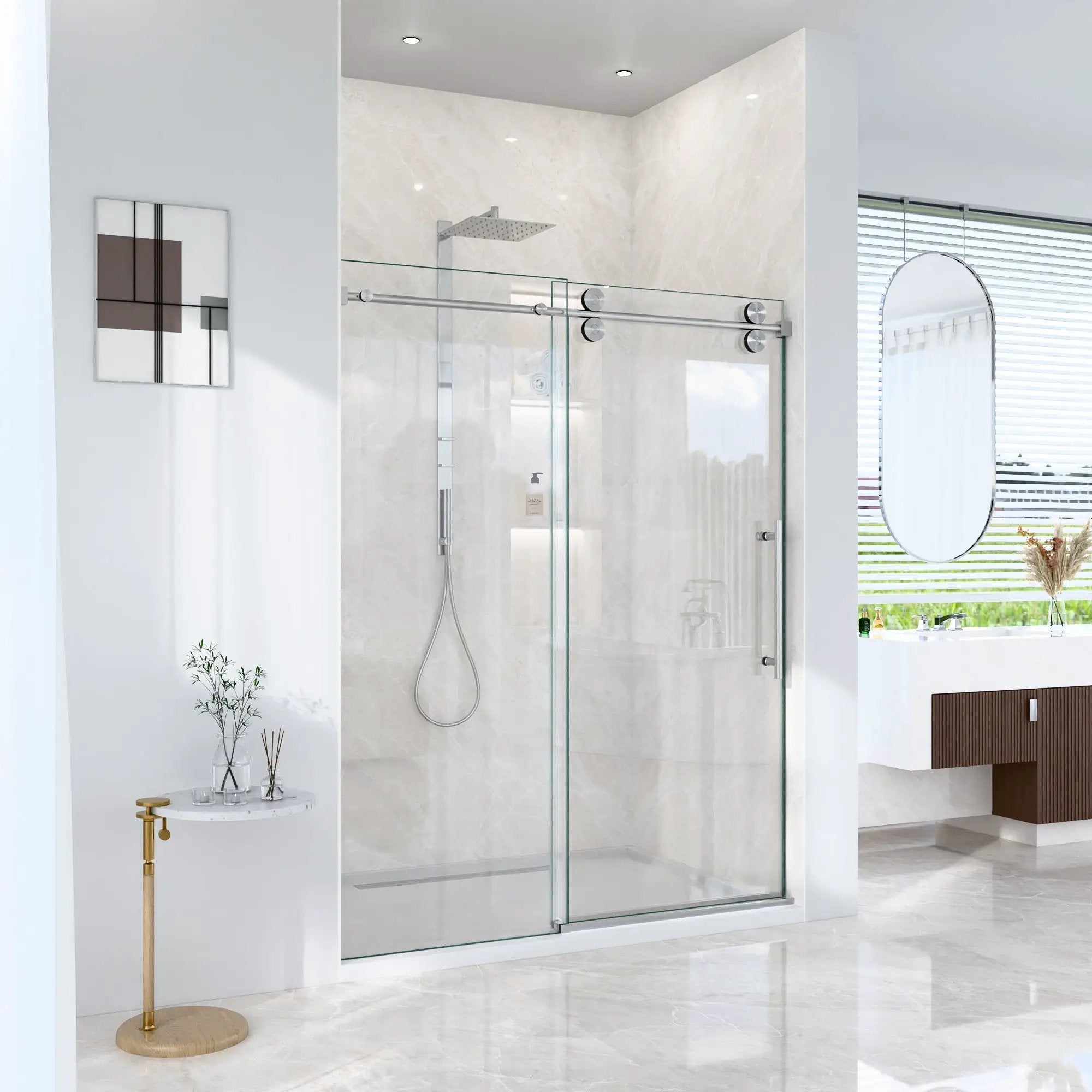 56-60"W x 72"H Frameless Sliding Shower Door – Clear Tempered Glass by HouseOfZazla