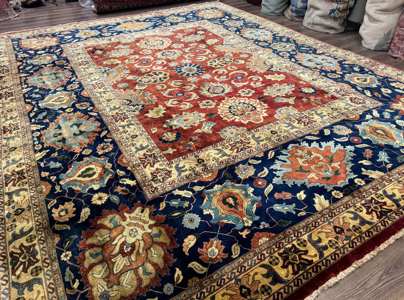 Palace Size Indo Persian Rug 12x15, Sultanabad Mahal Carpet, Red Navy Blue, Fine 210 KPSI by Jewel Rugs