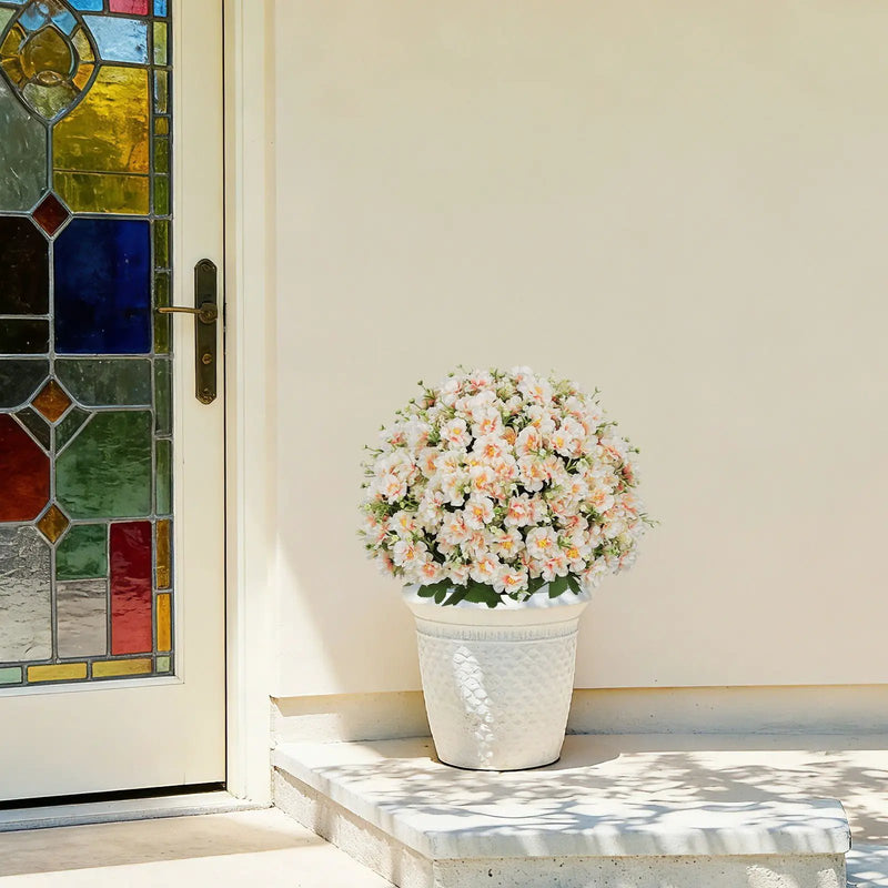 Artificial Snow Lotus Potted Plant, Artificial Floral Decor For Indoor & Outdoor Spaces - White / Pink by Unique Piece Furniture