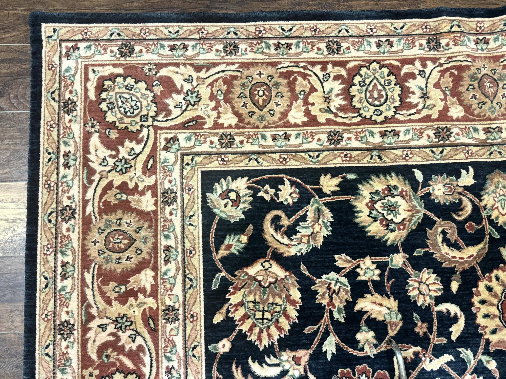 Vintage Oriental Rug 8x11, Floral Persian Design Carpet, Turkish Power Loomed Rug, Navy Blue Red Cream by Jewel Rugs