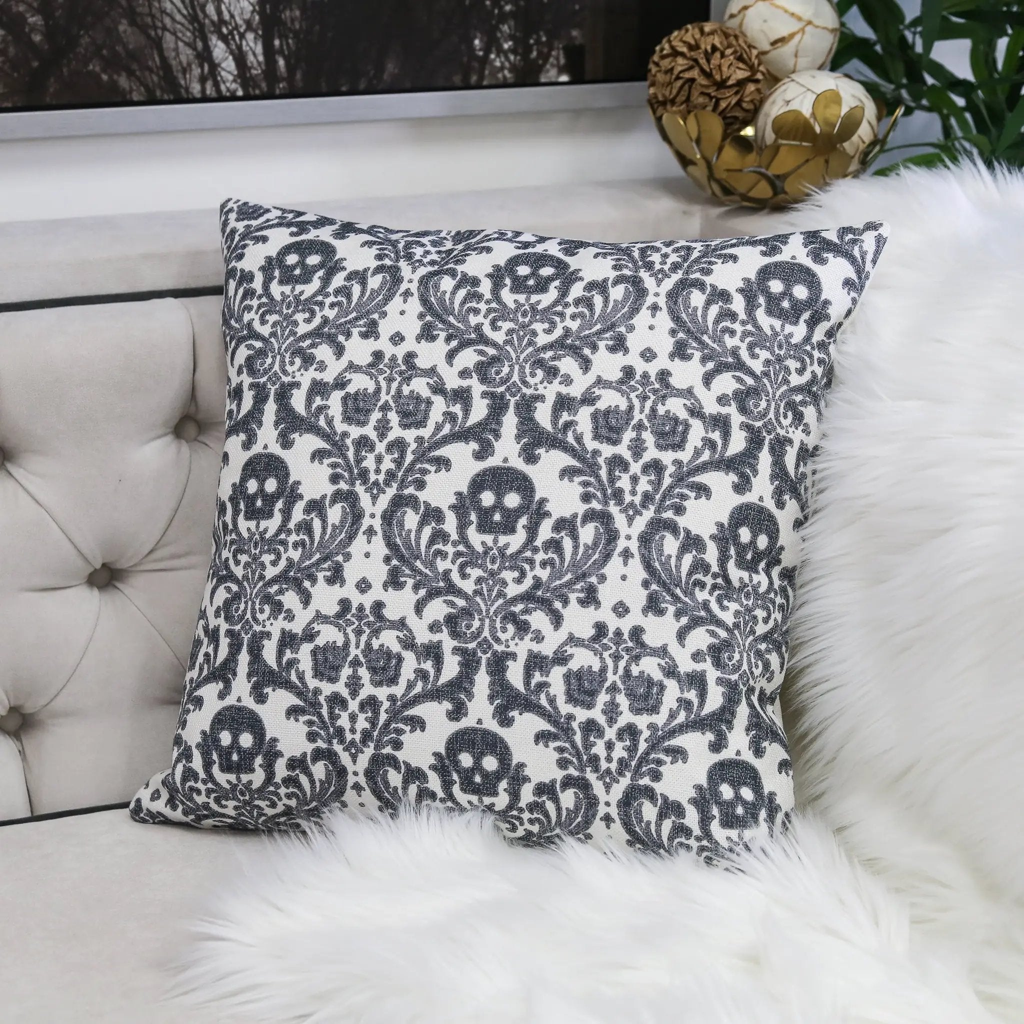 Baroque Skull Throw Pillow by HouseOfZazla