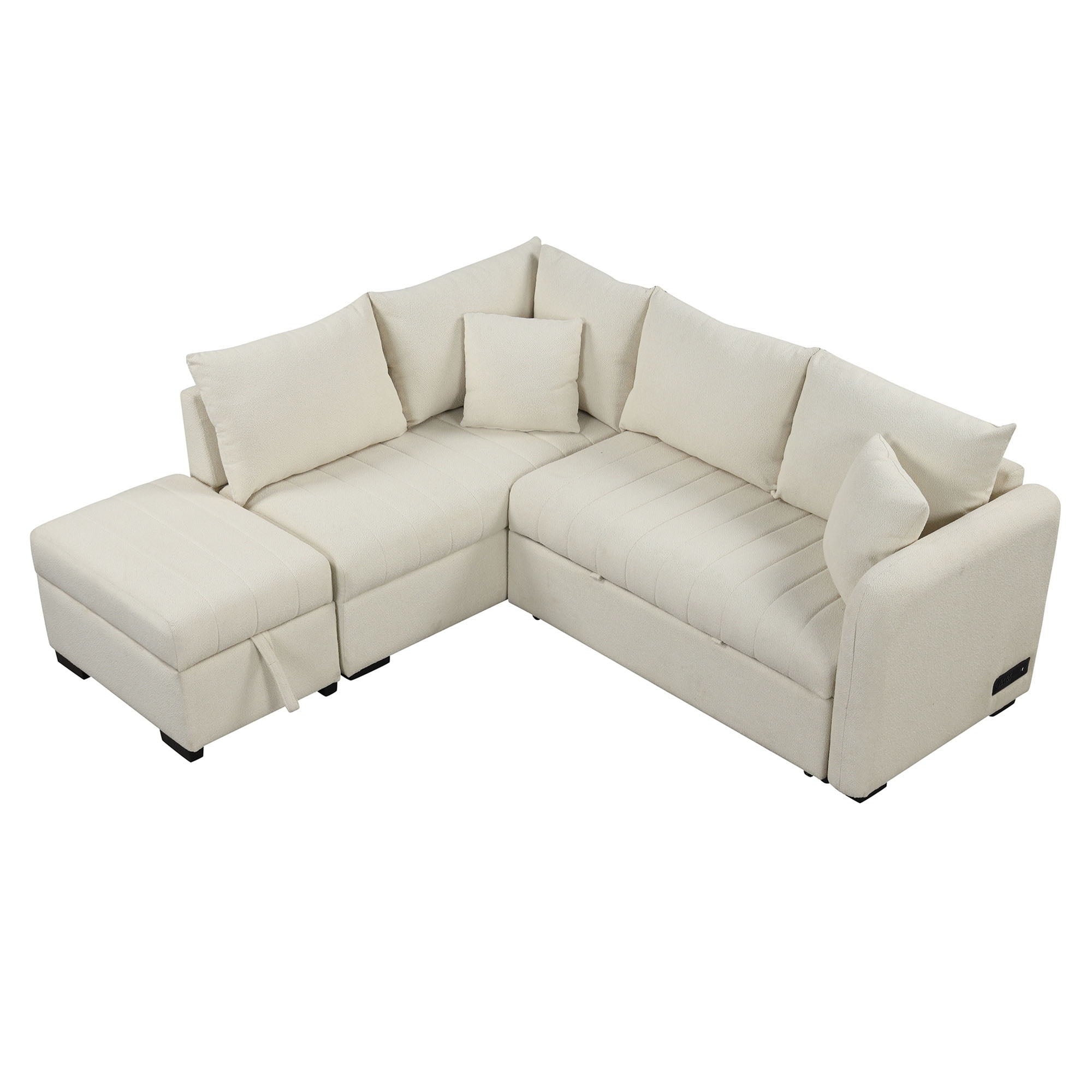 L-Shaped Sectional Pull Out Sofa Bed Sleeper Sofa With Two USB Ports, Two Power Sockets And A Movable Storage Ottoman by HouseOfZazla