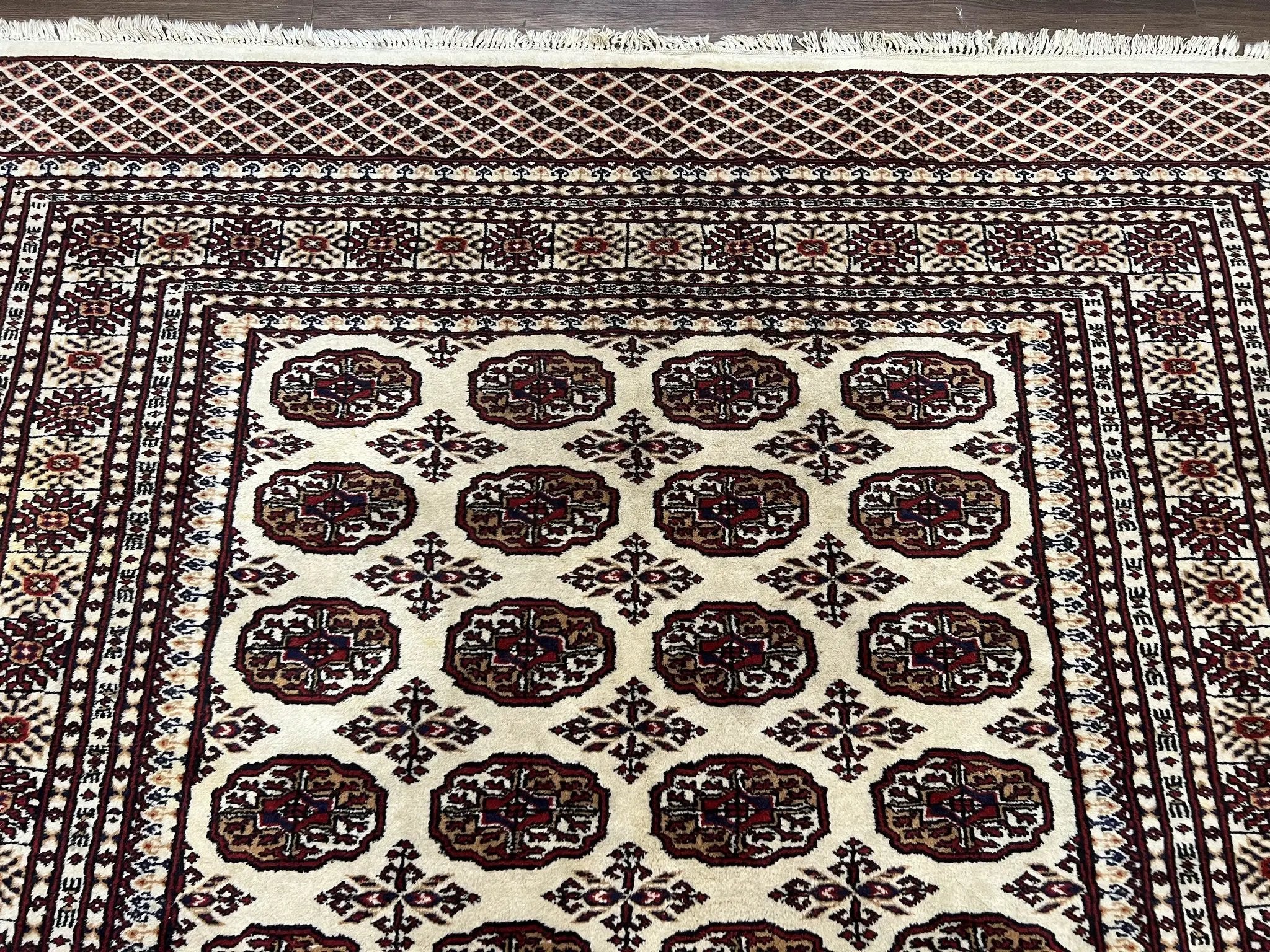 Pakistani Turkoman Rug 6x9, Cream and Red Hand Knotted Wool Oriental Carpet, Yamud Rug, Tribal Rug 6 x 9, Bohemian Area Rug, Bokhara Rug by Jewel Rugs