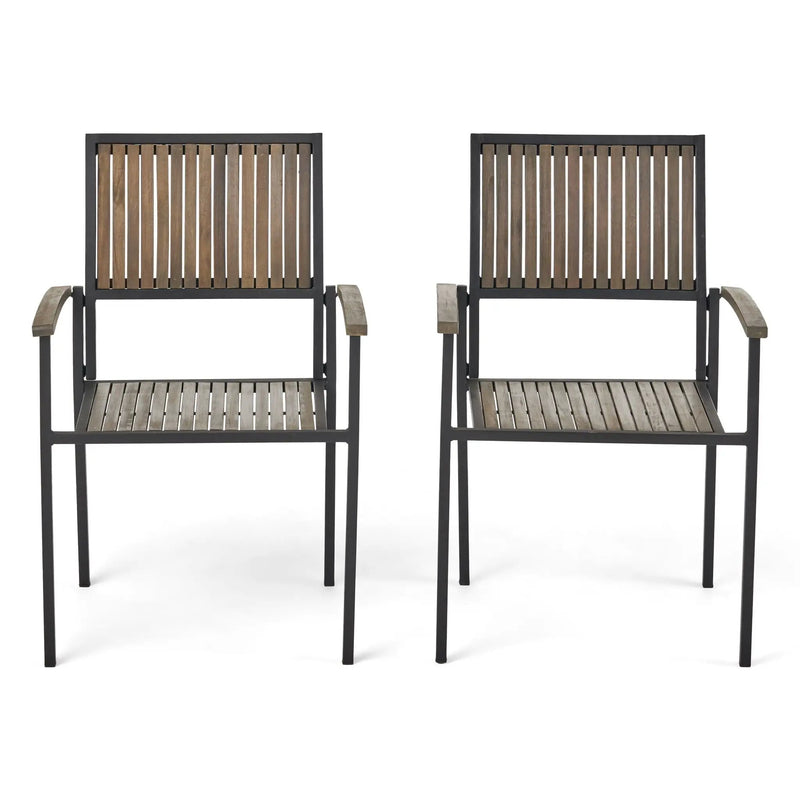 Vermilion Outdoor Dining Chair With Vertical Slat And Wooden Arm by HouseOfZazla