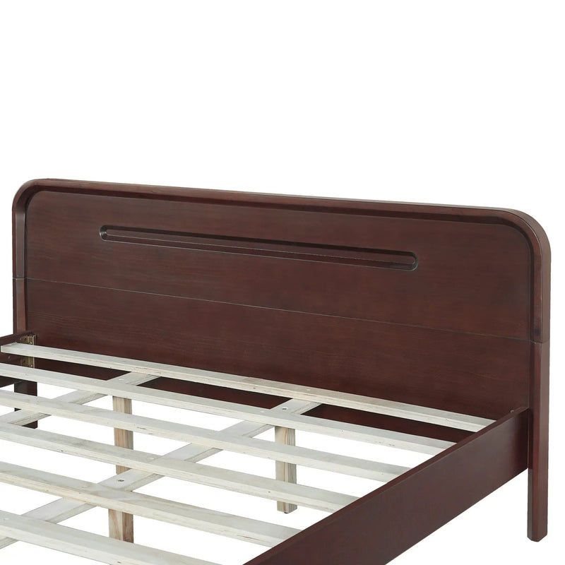 Pine Solid Wood Queen Size Bed, Dark Walnut by HouseOfZazla